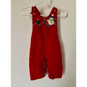 Infant Christmas Embroidered Snowman Overalls